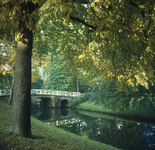 119165 Gezicht op de Maliebrug over de Stadsbuitengracht te Utrecht, met op de voorgrond een kastanjeboom in herfstkleuren.